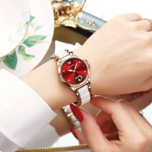 OLEVS Watch for Women Automatic Mechanical Ladies Wrist Watch Stainless Steel Ceramic Watchband Heart Diamond Girls Dress Watch Women Quartz Watches