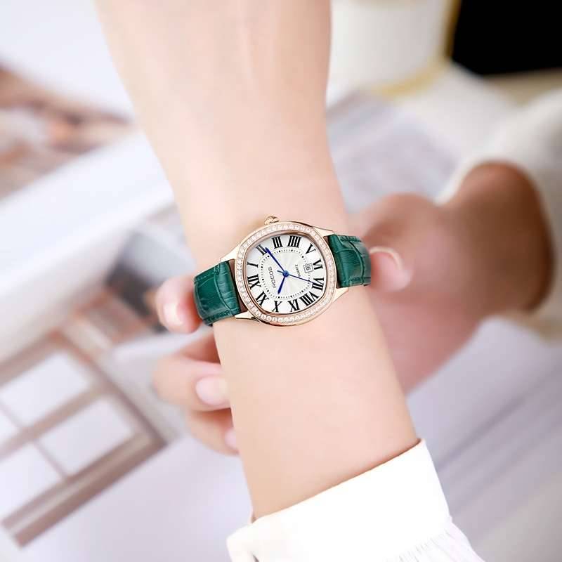 ROCOS Luxury Women Watch Fashion Elegant Diamond Wristwatch Leather Ladies Watch Waterproof Quartz Watch relojes para mujer