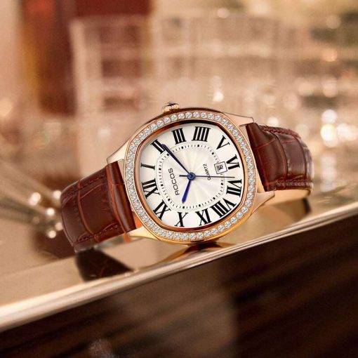 ROCOS Luxury Women Watch Fashion Elegant Diamond Wristwatch Leather Ladies Watch Waterproof Quartz Watch relojes para mujer Women Quartz Watches