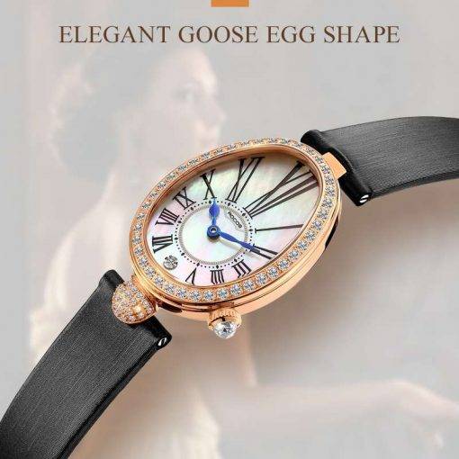 ROCOS Women Quartz Watches Luxury Leather Fashion Ladies Quartz Diamond Wristwatch Simple Casual Shell Dial Dress Watch R0233 Women Quartz Watches