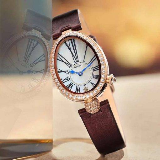 ROCOS Women Quartz Watches Luxury Leather Fashion Ladies Quartz Diamond Wristwatch Simple Casual Shell Dial Dress Watch R0233 Women Quartz Watches
