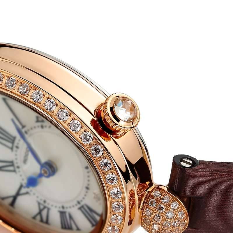 ROCOS Women Quartz Watches Luxury Leather Fashion Ladies Quartz Diamond Wristwatch Simple Casual Shell Dial Dress Watch R0233
