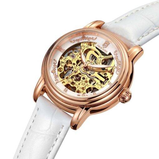 ROCOS Women's Skeleton Automatic Mechanical Watch Ladie Luxury Classic Elegant Leather Wrist Watches Gift 30M Waterproof R0206 Mechanical Watches Women