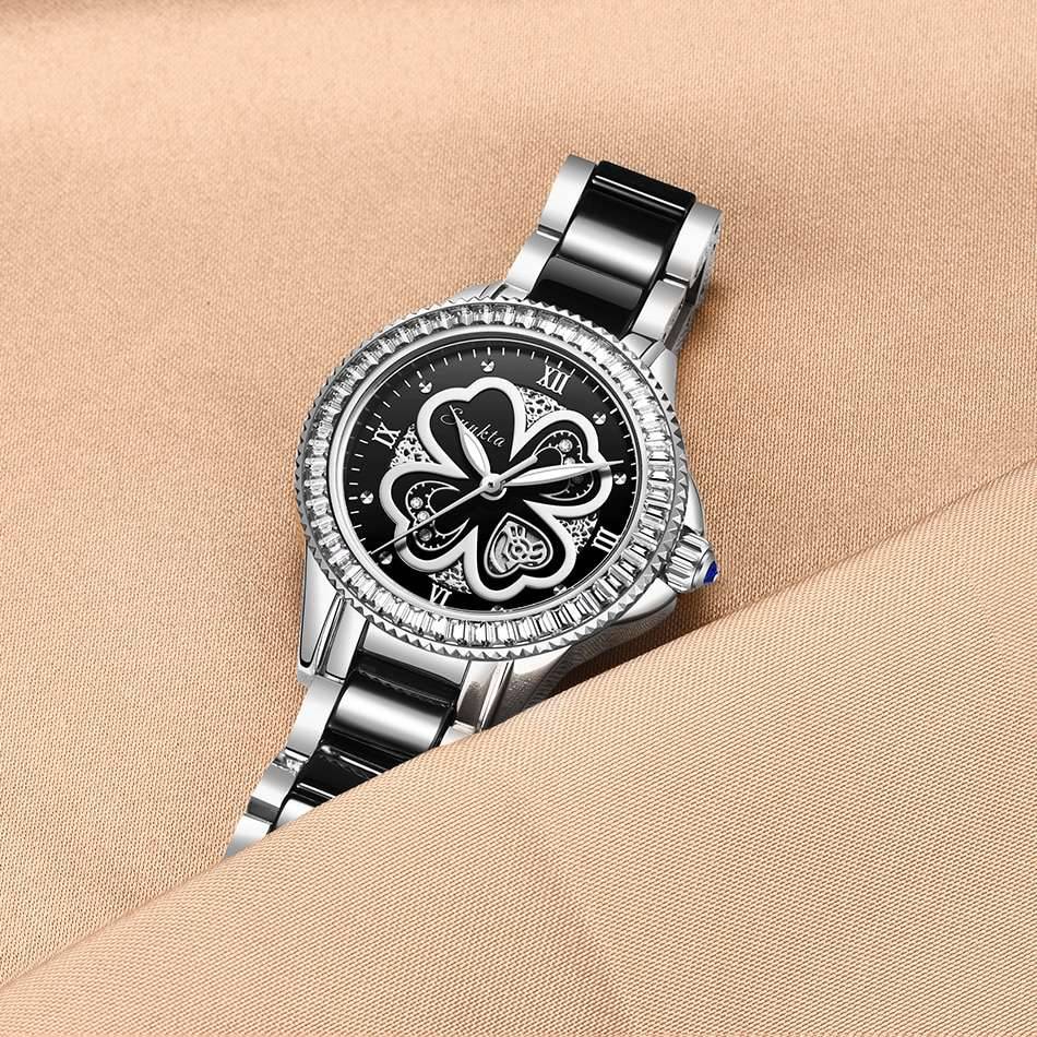 SUNKTA Women Watches Women Dress Fashion Gifts Clocks Luxury Brand Quartz Ceramics Bracelet Wrist Watches For Women Montre Femme