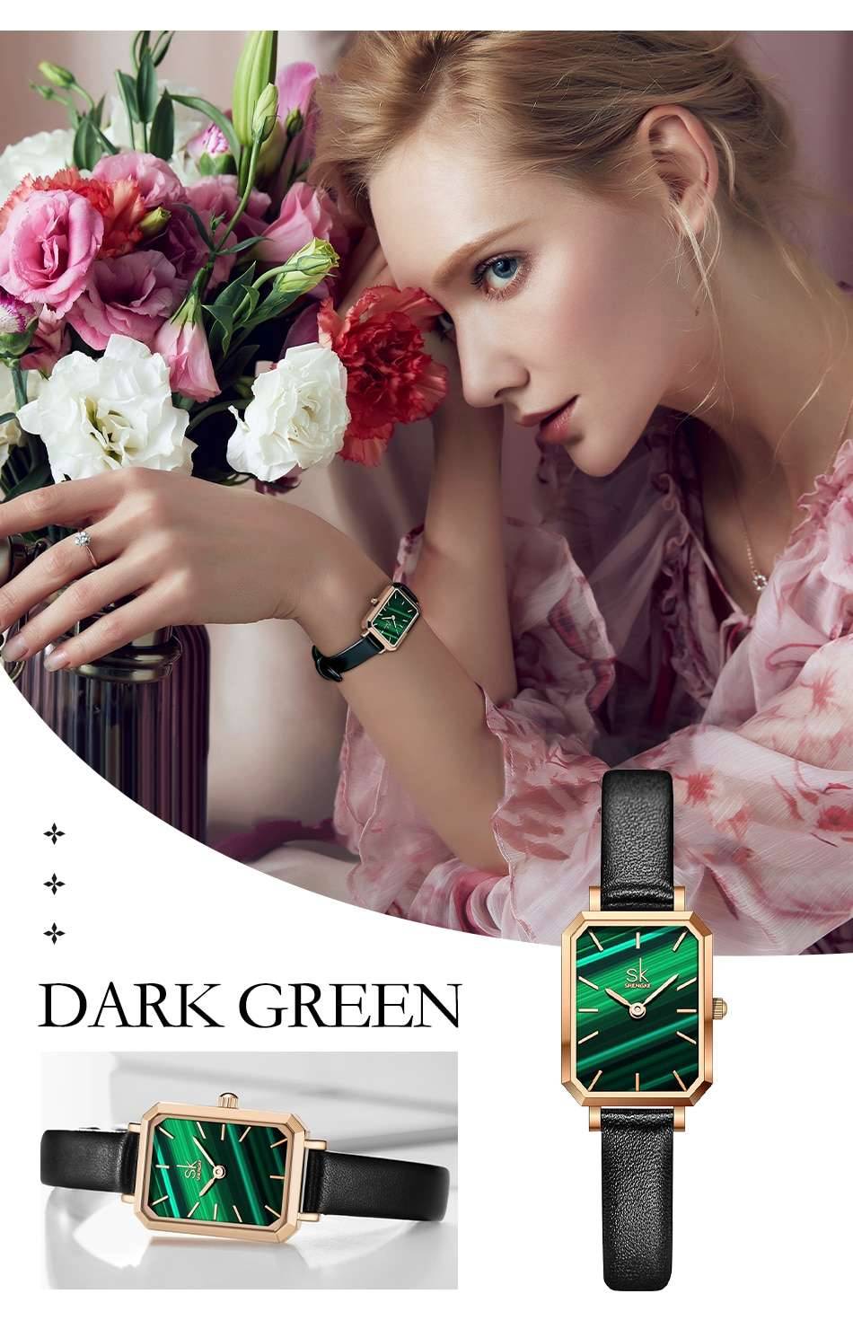 Shengke 2022 New Watch For Women Elegant Black Rectangle Ultra Thin Dial Reloj Mujer Precise Japanese Quartz Relogio Feminino