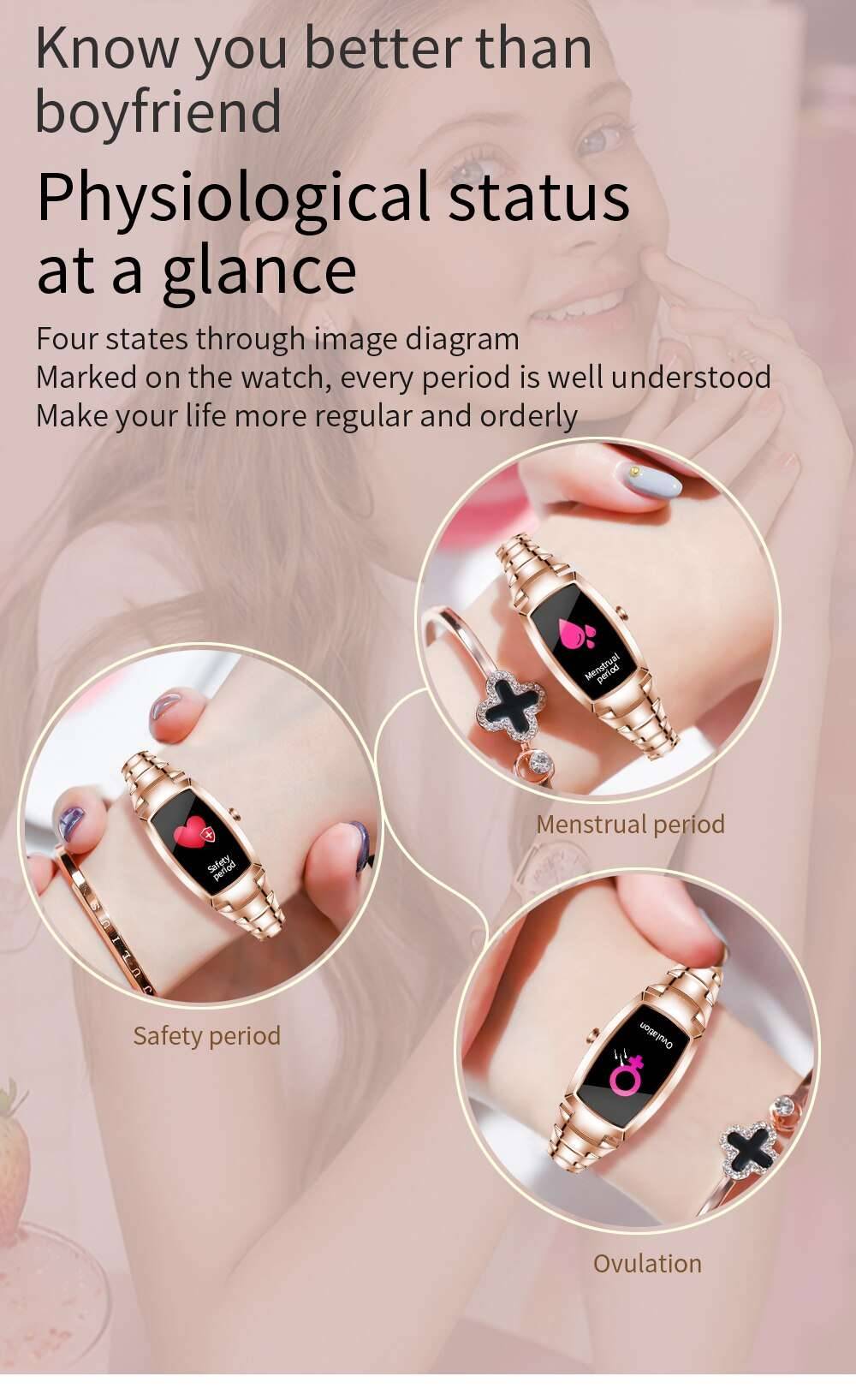 Smart Watch for Women Fashion Dress Watch Lady Fitness Tracker Weather Display Bluetooth Call Smartwatch For Android IOS H8PRO
