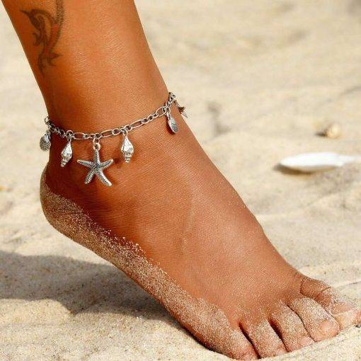 Vintage Anklets for Women Starfish Shell Pendant Anklet Summer Beach Foot Ankle Bohemian Anklet Bracelet On Leg Jewelry Women Anklets