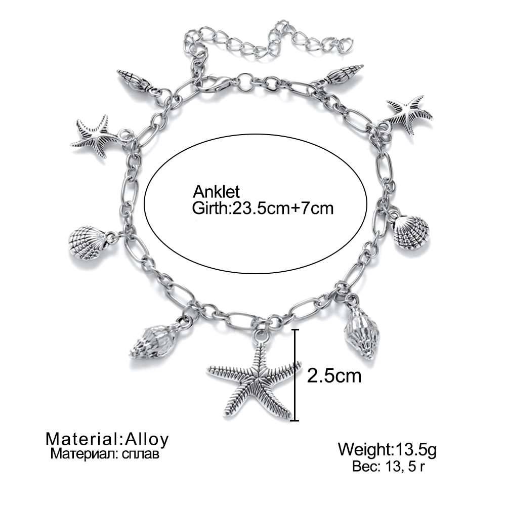 Vintage Anklets for Women Starfish Shell Pendant Anklet Summer Beach Foot Ankle Bohemian Anklet Bracelet On Leg Jewelry
