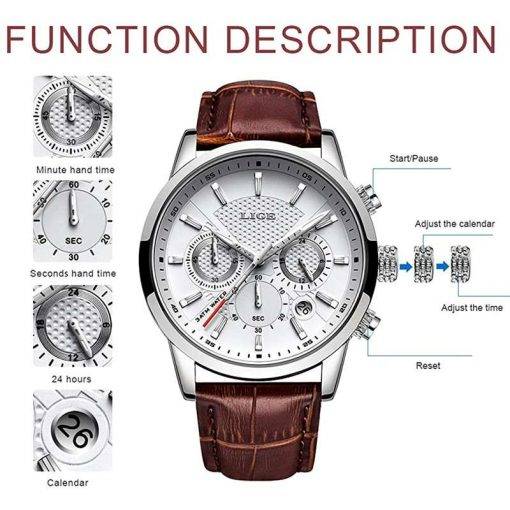 Watches Mens 2022 LIGE Top Brand Luxury Casual Leather Quartz Men's Watch Business Clock Male Sport Waterproof Date Chronograph Men Quartz Watches