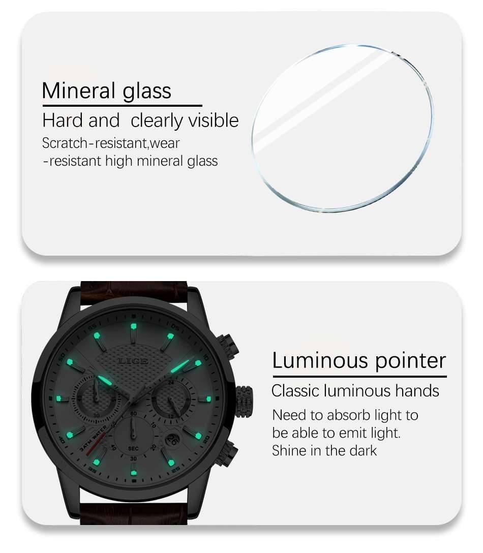 Watches Mens 2022 LIGE Top Brand Luxury Casual Leather Quartz Men's Watch Business Clock Male Sport Waterproof Date Chronograph Watches Mens 2022 LIGE Top Brand Luxury Casual Leather Quartz Men's Watch Business Clock Male Sport Waterproof Date Chronograph