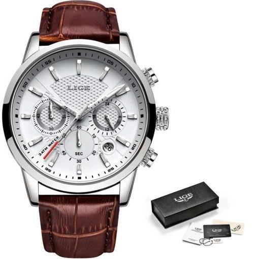 Watches Mens 2022 LIGE Top Brand Luxury Casual Leather Quartz Men's Watch Business Clock Male Sport Waterproof Date Chronograph Men Quartz Watches