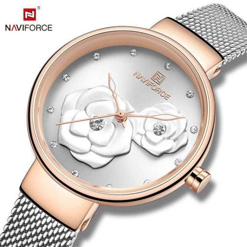 Women Watch NAVIFORCE Top Luxury Brand Steel Mesh Waterproof Ladies Watches Flower Quartz Female Wristwatch Charming Girl Clock Women Quartz Watches