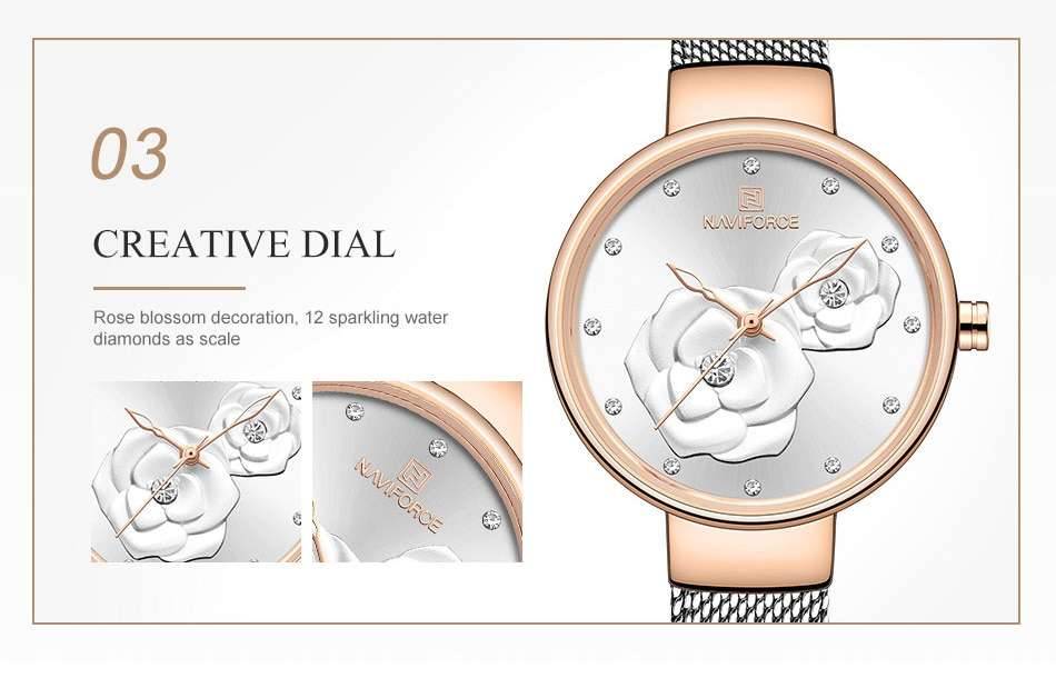 Women Watch NAVIFORCE Top Luxury Brand Steel Mesh Waterproof Ladies Watches Flower Quartz Female Wristwatch Charming Girl Clock