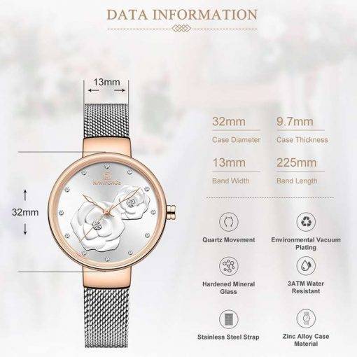 Women Watch NAVIFORCE Top Luxury Brand Steel Mesh Waterproof Ladies Watches Flower Quartz Female Wristwatch Charming Girl Clock Women Quartz Watches