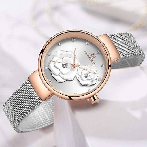 Women Watch NAVIFORCE Top Luxury Brand Steel Mesh Waterproof Ladies Watches Flower Quartz Female Wristwatch Charming Girl Clock Women Quartz Watches