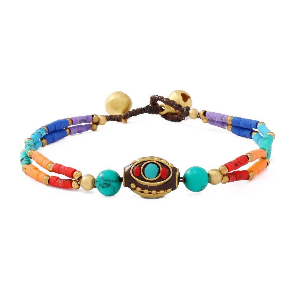 Bohemian Style Ethnic Style Retro Nepal Pine Matte Stone Bracelet Simple Multi-color Beaded Hand Catenary Women's Jewelry