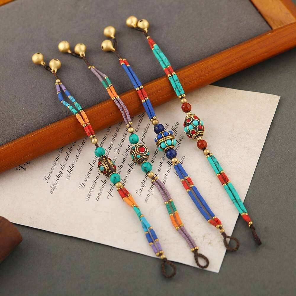 Bohemian Style Ethnic Style Retro Nepal Pine Matte Stone Bracelet Simple Multi-color Beaded Hand Catenary Women's Jewelry