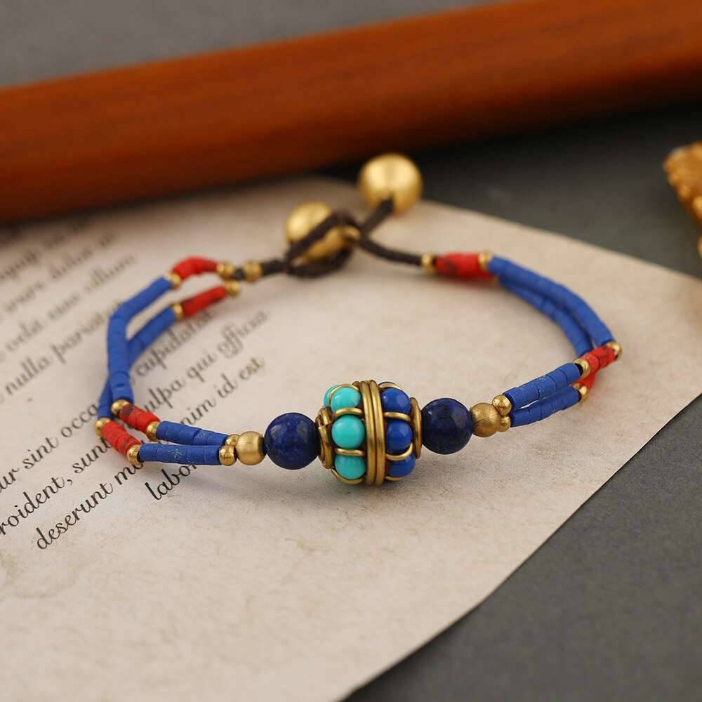 Bohemian Style Ethnic Style Retro Nepal Pine Matte Stone Bracelet Simple Multi-color Beaded Hand Catenary Women's Jewelry