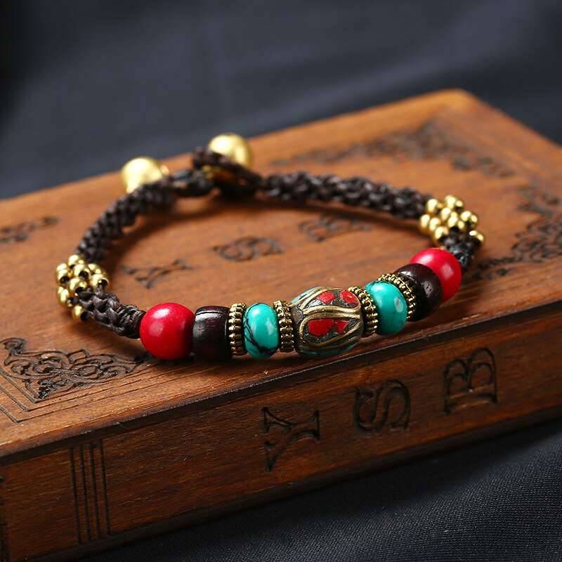 Bohemian ethnic style retro semi-precious stones fashion ladies bracelet wax rope hand-woven creative charm bracelet Women Bracelets 