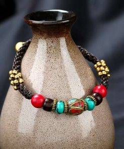 Bohemian ethnic style retro semi-precious stones fashion ladies bracelet wax rope hand-woven creative charm bracelet Women Bracelets