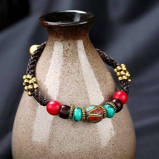 Bohemian ethnic style retro semi-precious stones fashion ladies bracelet wax rope hand-woven creative charm bracelet Women Bracelets