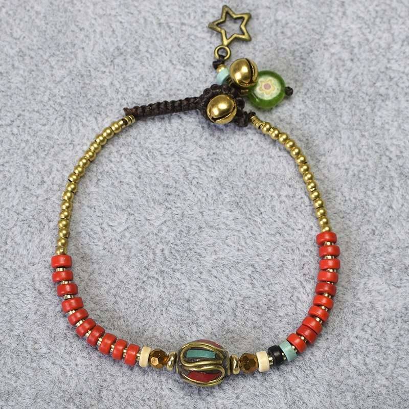 Bohemian ethnic style retro semi-precious stones fashion ladies bracelet wax rope hand-woven creative charm bracelet Women Bracelets Metal Color: 8 - red 