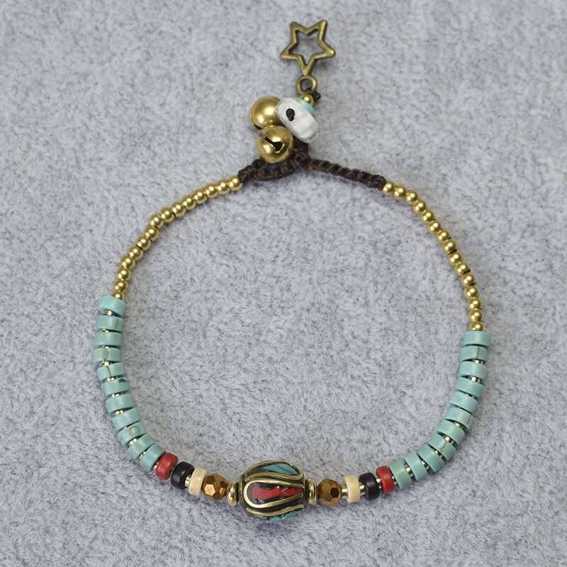 Bohemian ethnic style retro semi-precious stones fashion ladies bracelet wax rope hand-woven creative charm bracelet Women Bracelets Metal Color: 8- Lan 