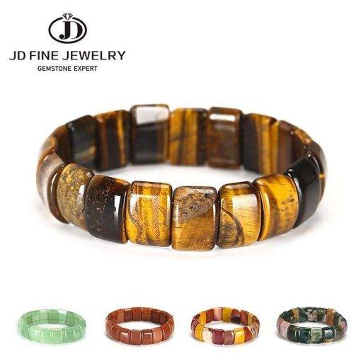 JD Natural Stone Colorful Tiger Eyes Beads Bangles Men Women Bracelets Handmade Mookiate Jasper Energy Jewelry For Summer Gifts Women Bracelets