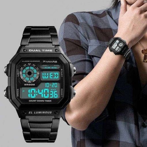 SYNOKE Men's Sports Watches Business Stainless Steel Digital Watch Men Military Wristwatch 5ATM Waterproof montre sport homme Men Sports & Smartwatches