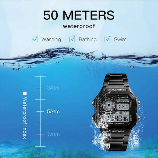 SYNOKE Men's Sports Watches Business Stainless Steel Digital Watch Men Military Wristwatch 5ATM Waterproof montre sport homme Men Sports & Smartwatches