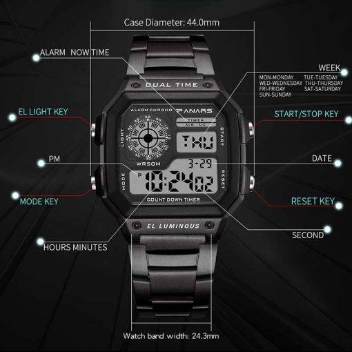 SYNOKE Men's Sports Watches Business Stainless Steel Digital Watch Men Military Wristwatch 5ATM Waterproof montre sport homme Men Sports & Smartwatches