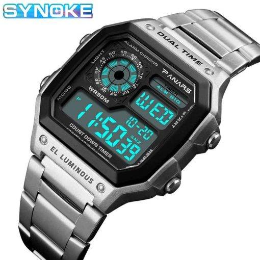 SYNOKE Men's Sports Watches Business Stainless Steel Digital Watch Men Military Wristwatch 5ATM Waterproof montre sport homme Men Sports & Smartwatches