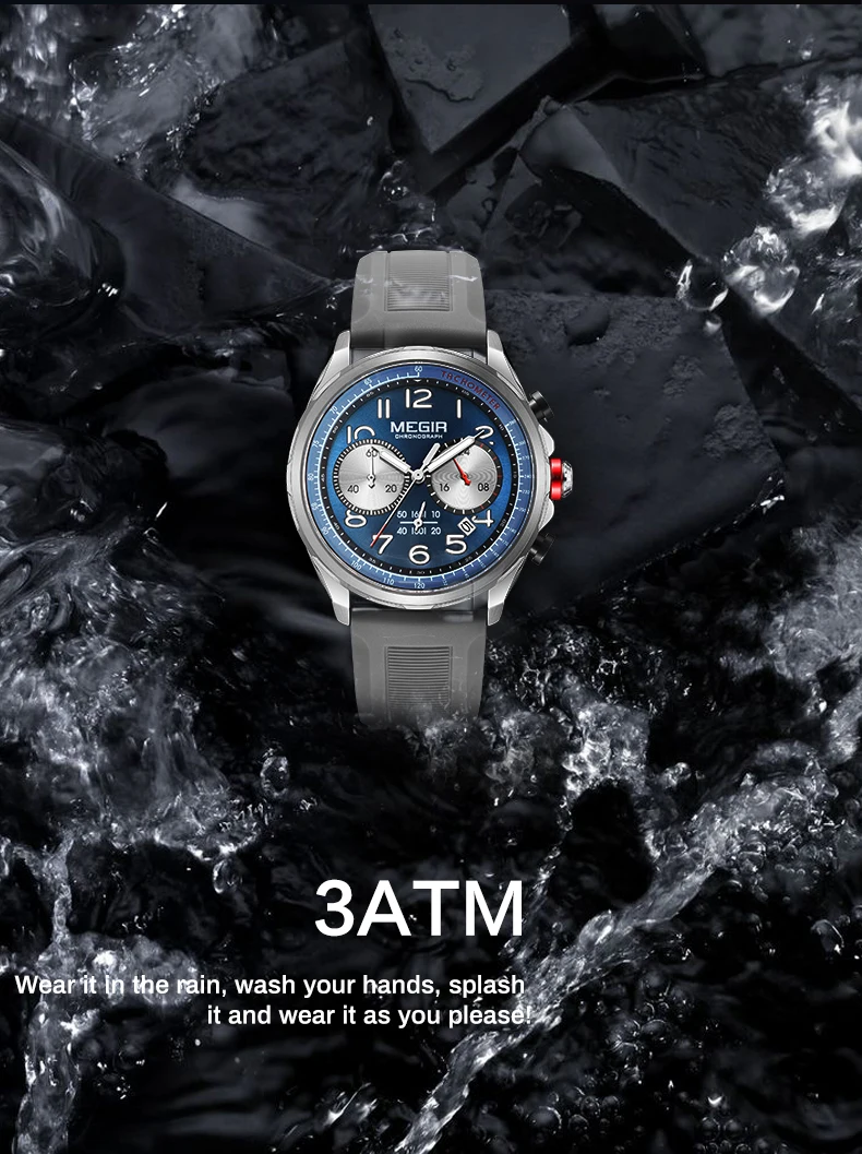 MEGIR 2230 New Men's Watch Fashion Casual Multifunctional Sports Silicone Strap Luminous Date Military Chronograph Wristwatches