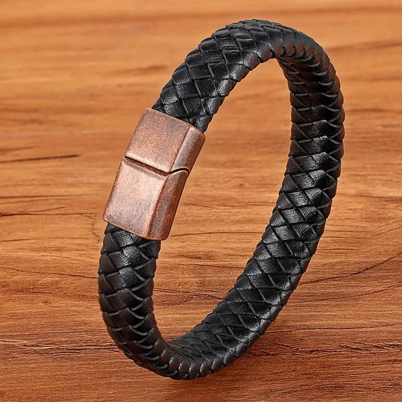 TYO Fashion Stainless Steel Charm Magnetic Black Men Bracelet Leather Genuine Braided Punk Rock Bangles Jewelry Accessories TYO Fashion Stainless Steel Charm Magnetic Black Men Bracelet Leather Genuine Braided Punk Rock Bangles Jewelry Accessories