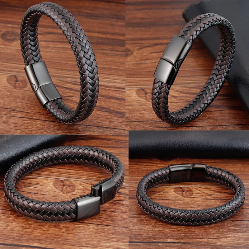 Trendy Men Jewelry Red Braided Leather Rope Bracelet Black Magnetic Buckle Bracelets Punk Men Wrist Band Pulsera Hombre Trendy Men Jewelry Red Braided Leather Rope Bracelet Black Magnetic Buckle Bracelets Punk Men Wrist Band Pulsera Hombre