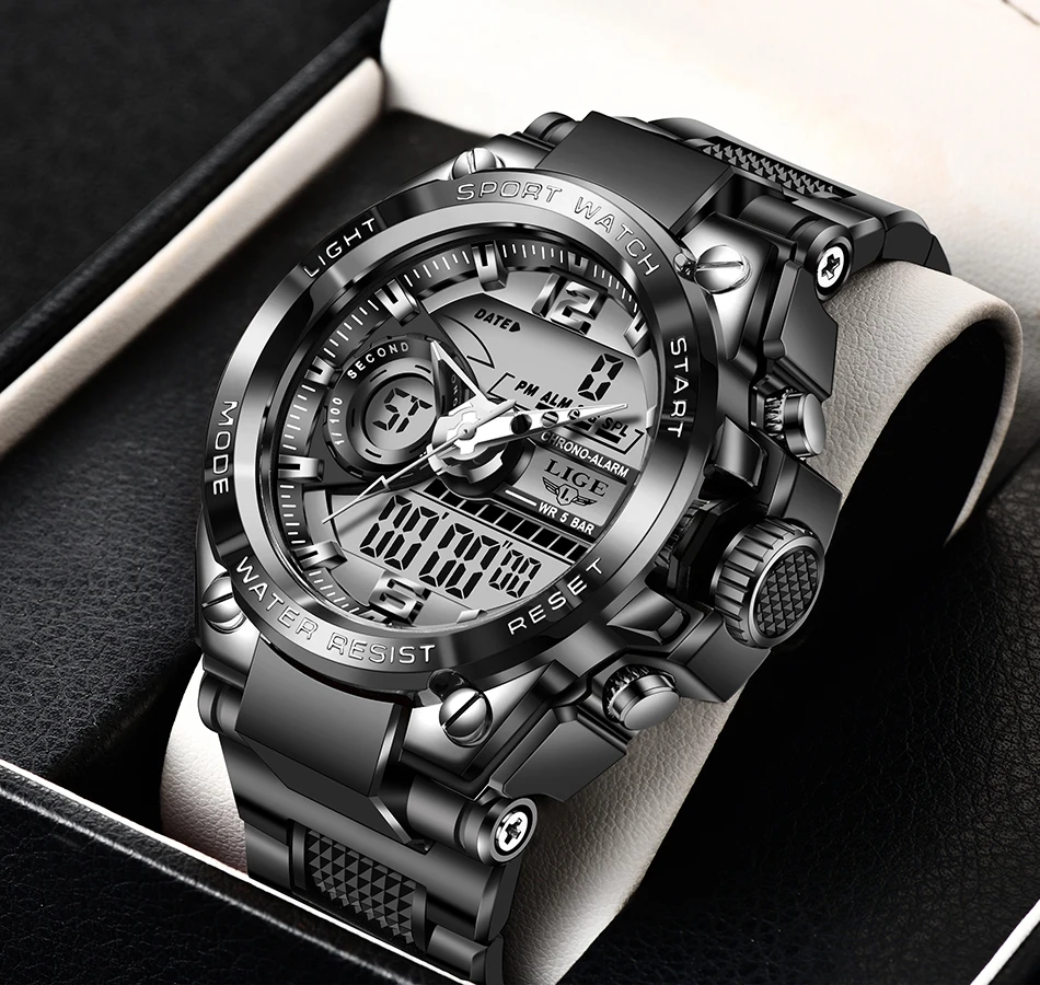 LIGE Digital Men Military Watch 50m Waterproof Wristwatch LED Quartz Clock Sport Watch Male Big Watches Men Relogios Masculino LIGE Digital Men Military Watch 50m Waterproof Wristwatch LED Quartz Clock Sport Watch Male Big Watches Men Relogios Masculino
