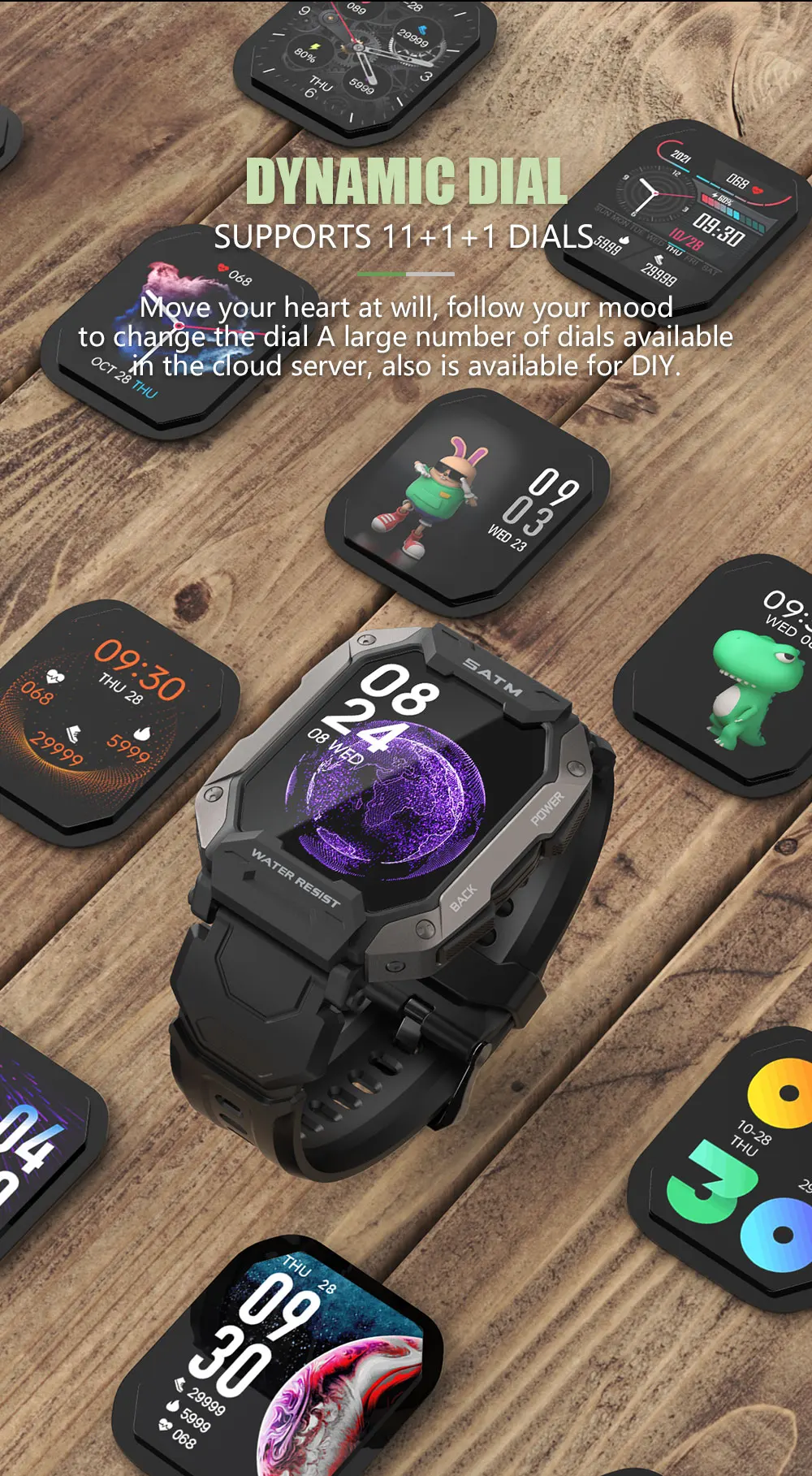 C20 Military Smart Watch Men Carbon Black Ultra Army Outdoor IP68 5ATM Waterproof Heart Rate Blood Oxygen Satm Smartwatch 2023