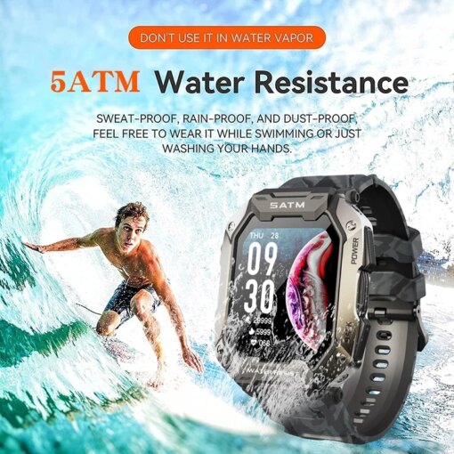 C20 Military Smart Watch Men Carbon Black Ultra Army Outdoor IP68 5ATM Waterproof Heart Rate Blood Oxygen Satm Smartwatch 2023 Men Sports & Smartwatches