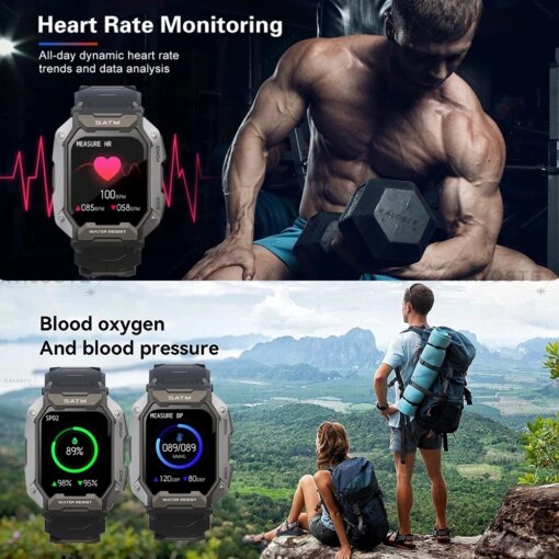 C20 Military Smart Watch Men Carbon Black Ultra Army Outdoor IP68 5ATM Waterproof Heart Rate Blood Oxygen Satm Smartwatch 2023 Men Sports & Smartwatches