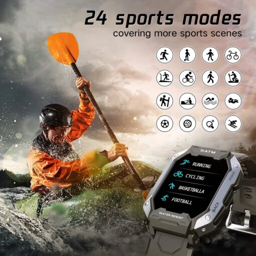 C20 Military Smart Watch Men Carbon Black Ultra Army Outdoor IP68 5ATM Waterproof Heart Rate Blood Oxygen Satm Smartwatch 2023 Men Sports & Smartwatches