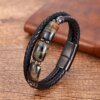 High Quality Tiger Eye Stone Bracelets For Men Geometric Natural Stone Beads Leather Rope Bangles 2020 Men’s Jewelry Accessories Men Bracelets