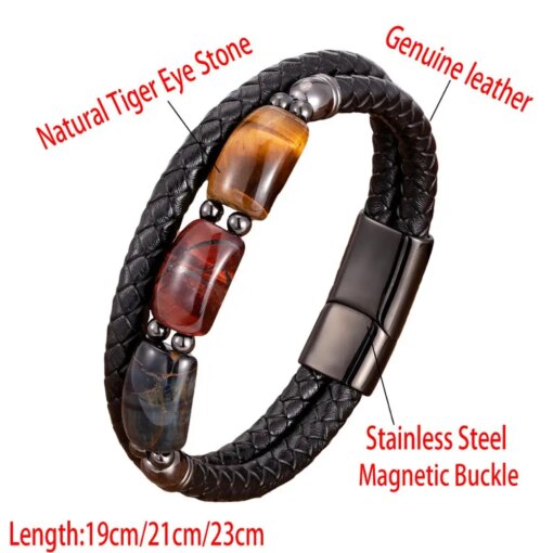 High Quality Tiger Eye Stone Bracelets For Men Geometric Natural Stone Beads Leather Rope Bangles 2020 Men’s Jewelry Accessories Men Bracelets
