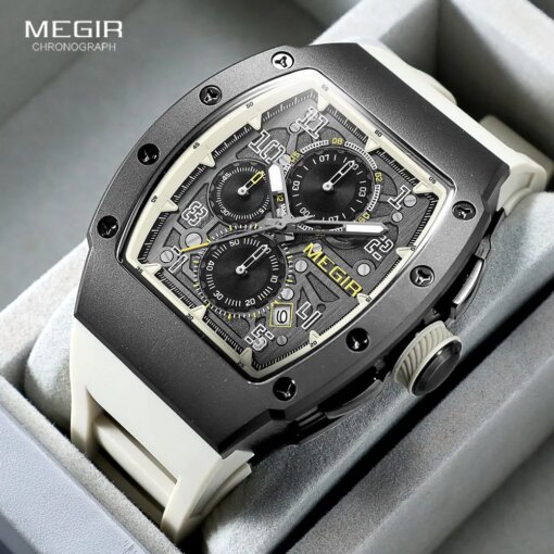 MEGIR 316 Stainless Steel Quartz Watch for Men Fashion Waterproof Luminous Chronograph Wristwatch with Auto Date Silicone Strap Men Sports & Smartwatches