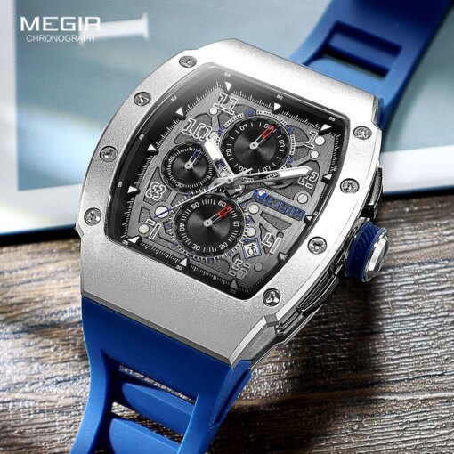 MEGIR 316 Stainless Steel Quartz Watch for Men Fashion Waterproof Luminous Chronograph Wristwatch with Auto Date Silicone Strap Men Sports & Smartwatches