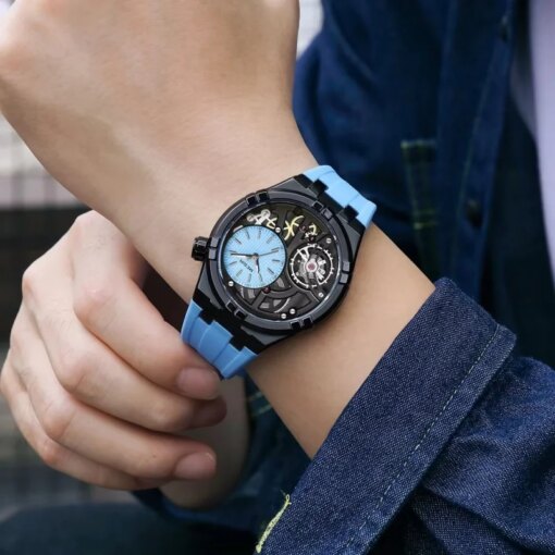 MEGIR 8111 Fashion Men’s Quartz Watch Waterproof Silicone Strap Creative Skeleton Dial Luminous Casual Sports Watches for Men Quartz Watches Sports & Smartwatches