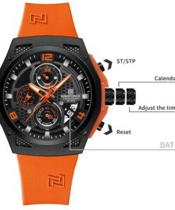 NAVIFORCE Men Orange Silicone Strap Sport Watch Male Quartz Calendar Chronograph Silicone Strap WristWaches Water Resitant Clock Men Quartz Watches 