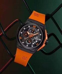 NAVIFORCE Men Orange Silicone Strap Sport Watch Male Quartz Calendar Chronograph Silicone Strap WristWaches Water Resitant Clock Men Quartz Watches 