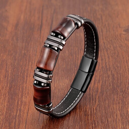 Natural Stone,Tiger Eye Bracelet,Black Leather Rope Chain,Men Bracelet,Stainless Steel Bracelet,Women Fashion Jewelry,Wholesale Men Bracelets