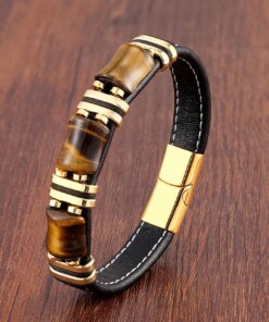 Natural Stone,Tiger Eye Bracelet,Black Leather Rope Chain,Men Bracelet,Stainless Steel Bracelet,Women Fashion Jewelry,Wholesale Men Bracelets 