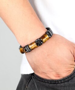 Natural Stone,Tiger Eye Bracelet,Black Leather Rope Chain,Men Bracelet,Stainless Steel Bracelet,Women Fashion Jewelry,Wholesale Men Bracelets 
